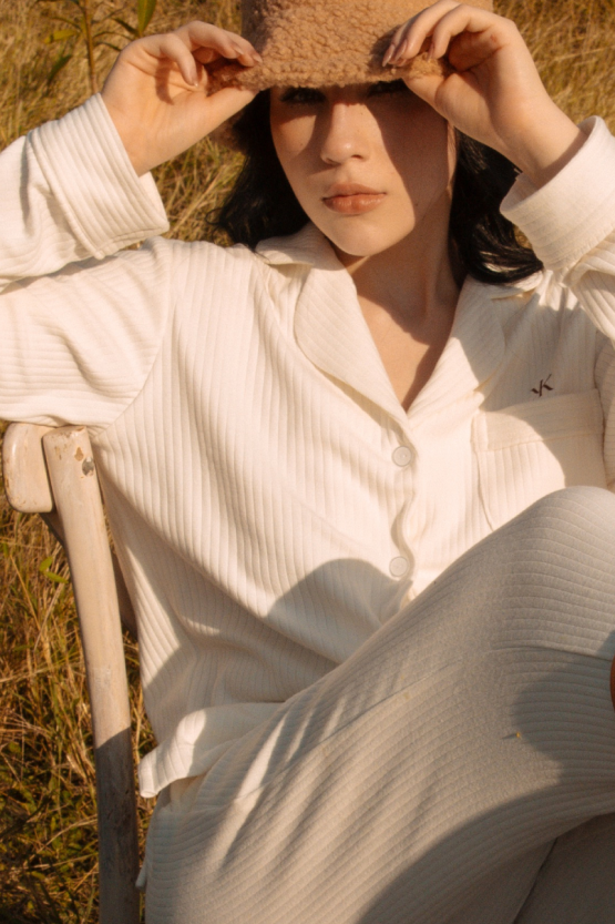 Pijama termica textura Rib Manga larga - Blanca