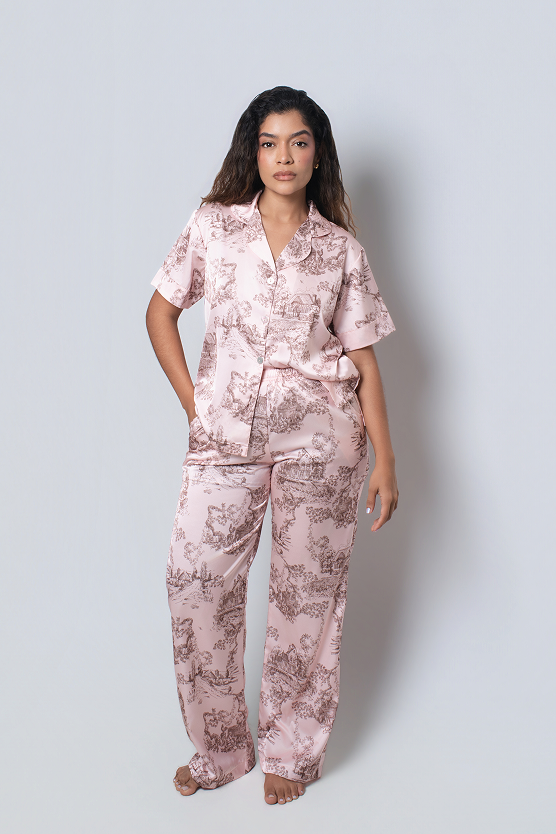 Pijama Larga – Toile de jouy Rosada