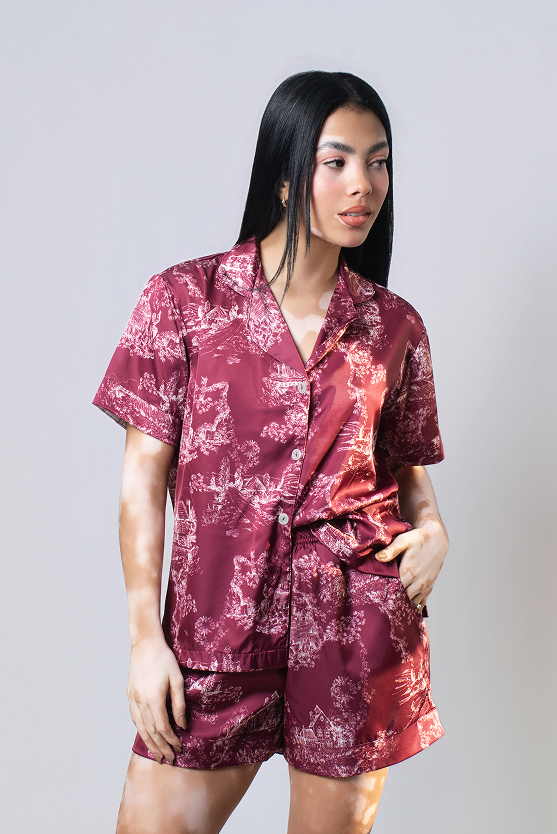 Pijama Corta – Toile de jouy Vinotinto
