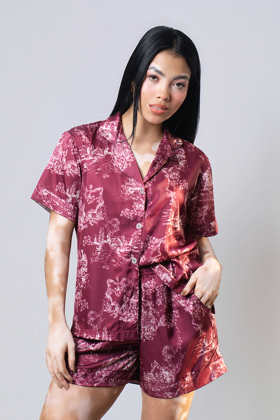 Pijama Corta – Toile de jouy Vinotinto