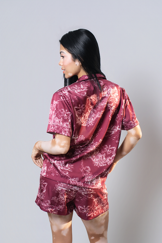 Pijama Corta – Toile de jouy Vinotinto