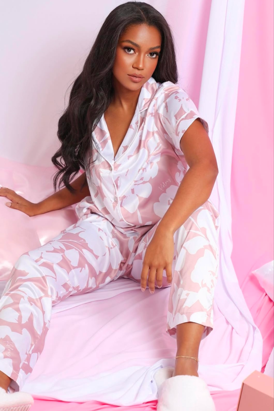 Pijama Larga - floral palo de rosa