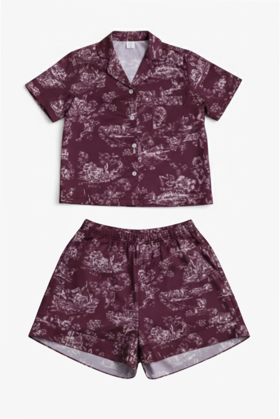 Pijama Corta – Toile de jouy Vinotinto