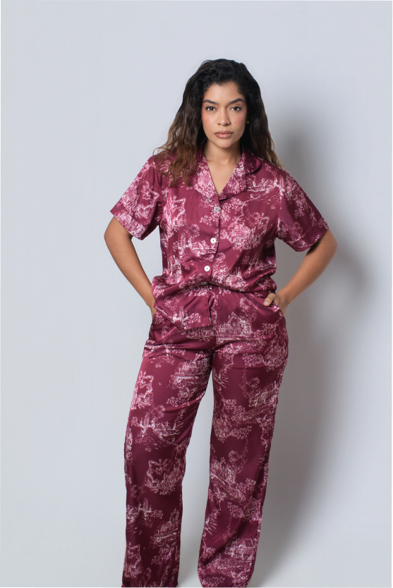 Pijama Larga – Toile de jouy Vinotinto