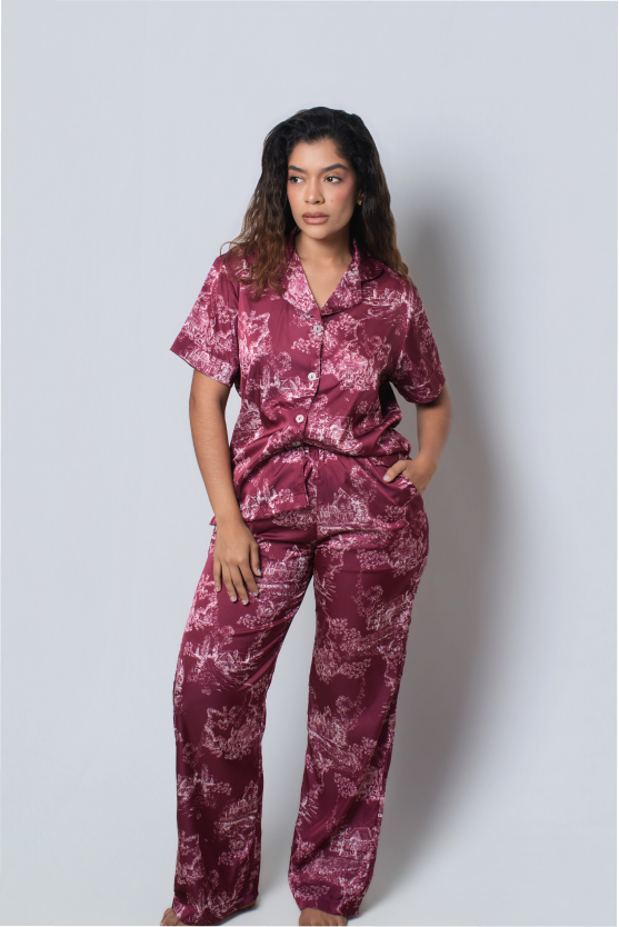 Pijama Larga – Toile de jouy Vinotinto