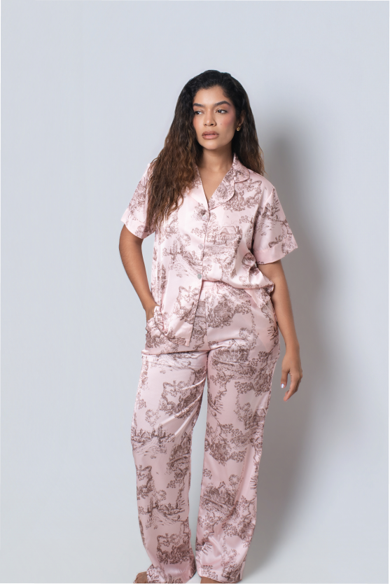 Pijama Larga – Toile de jouy Rosada