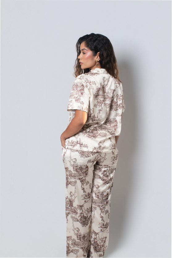 Pijama Larga - Toile de jouy Amarilla