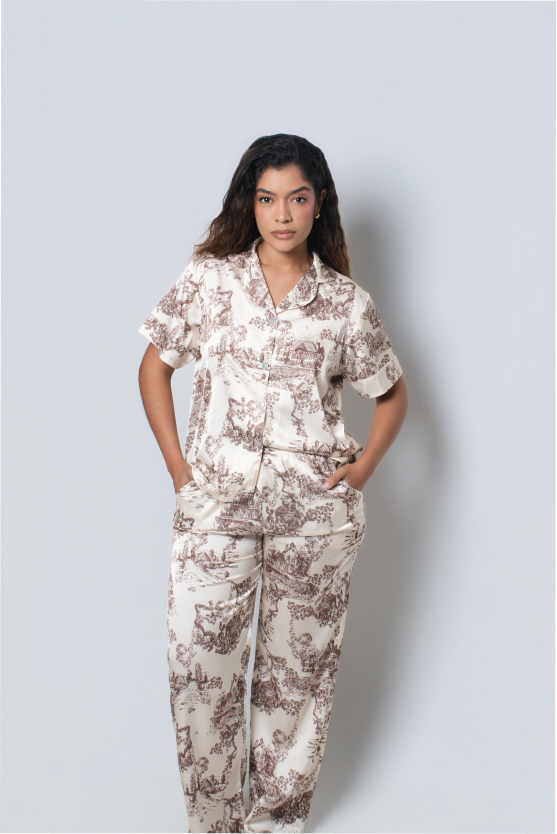 Pijama Larga - Toile de jouy Amarilla