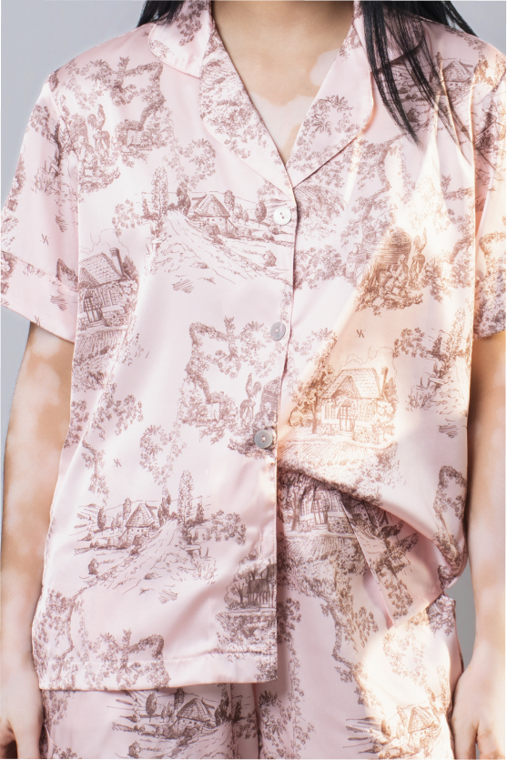 Pijama Larga – Toile de jouy Rosada