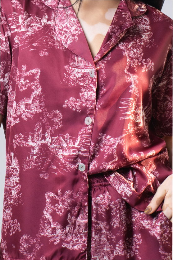 Pijama Corta – Toile de jouy Vinotinto