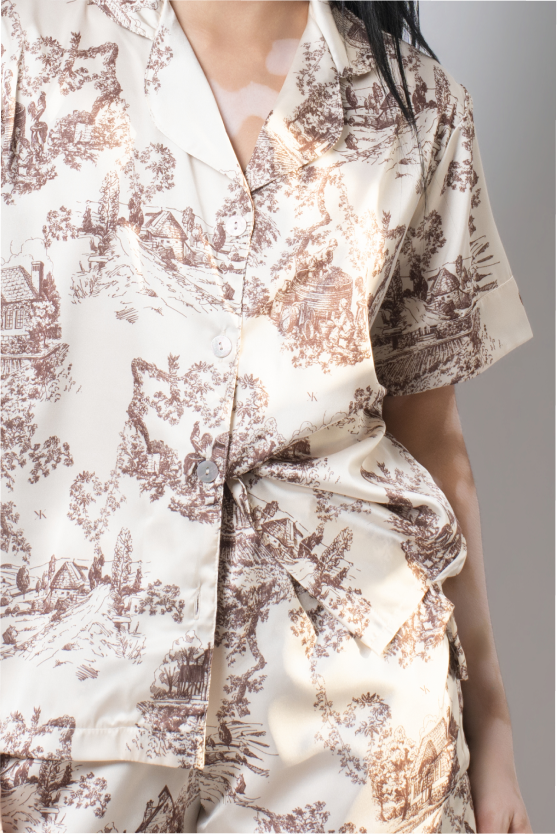 Pijama Larga - Toile de jouy Amarilla