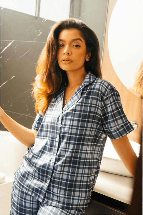 Pijama Larga Mujer - Tartan Azul