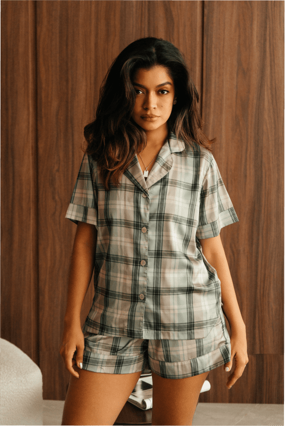 Pijama Corta- Tartan Verde