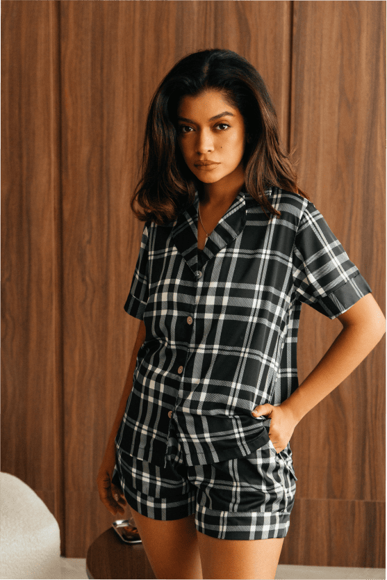 Pijama Corta- Tartan Negra