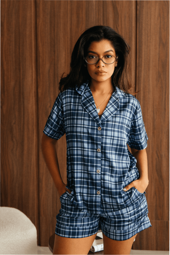Pijama Corta- Tartan Azul