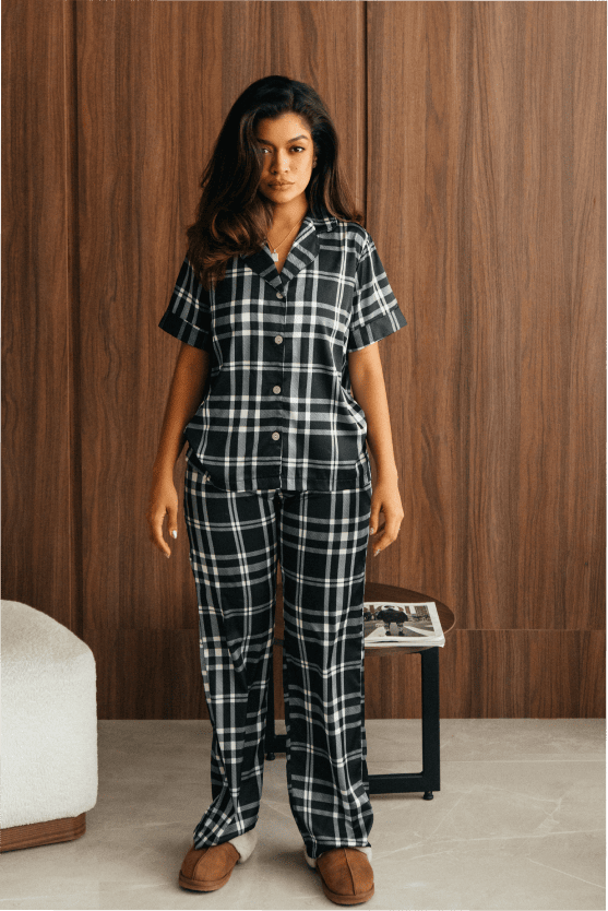 Pijama Larga Mujer - Tartan Negro