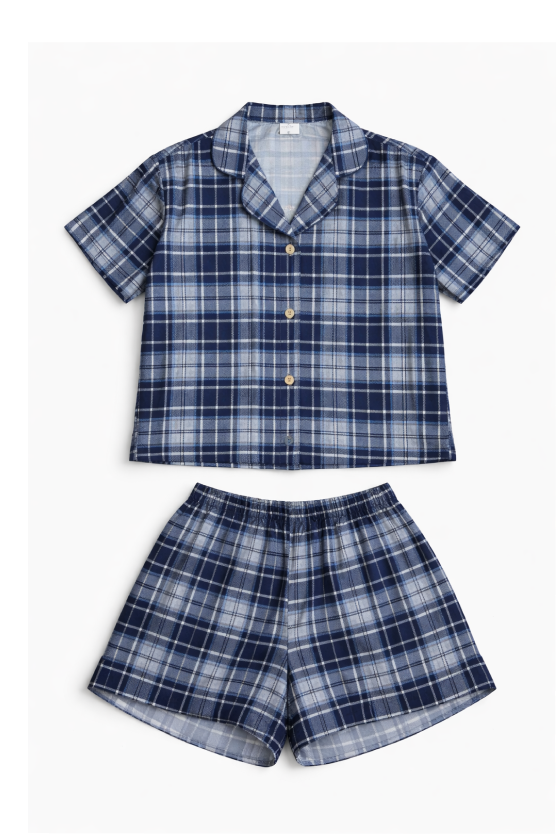 Pijama Corta- Tartan Azul