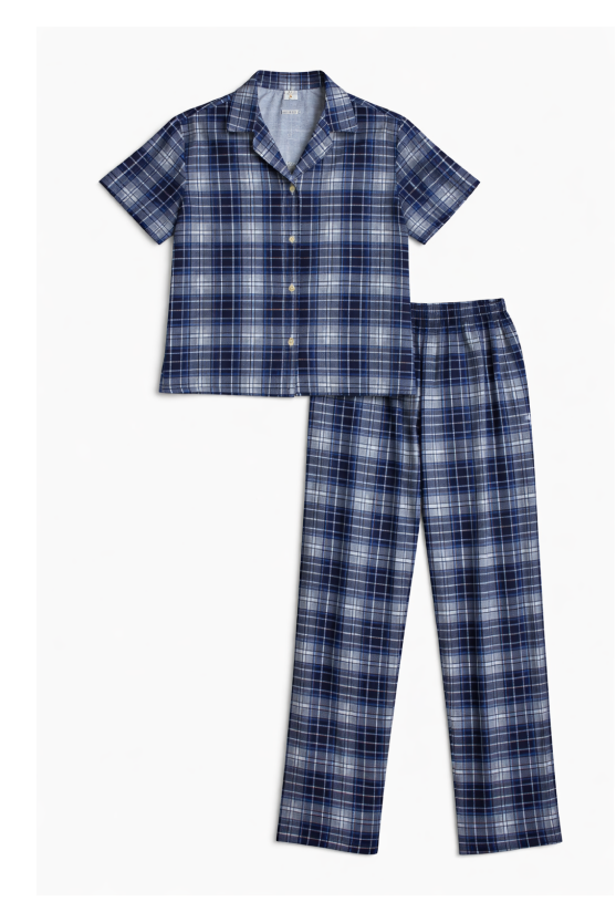 Pijama Larga Mujer - Tartan Azul