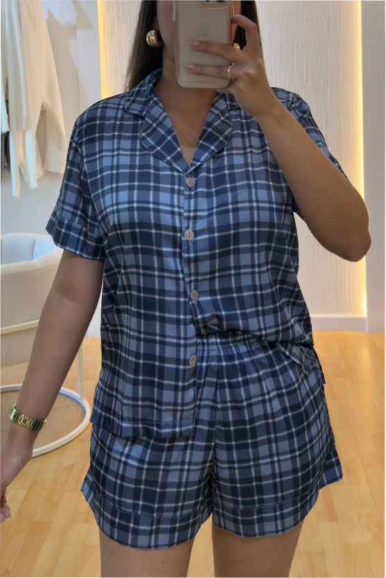 Pijama Corta- Tartan Azul