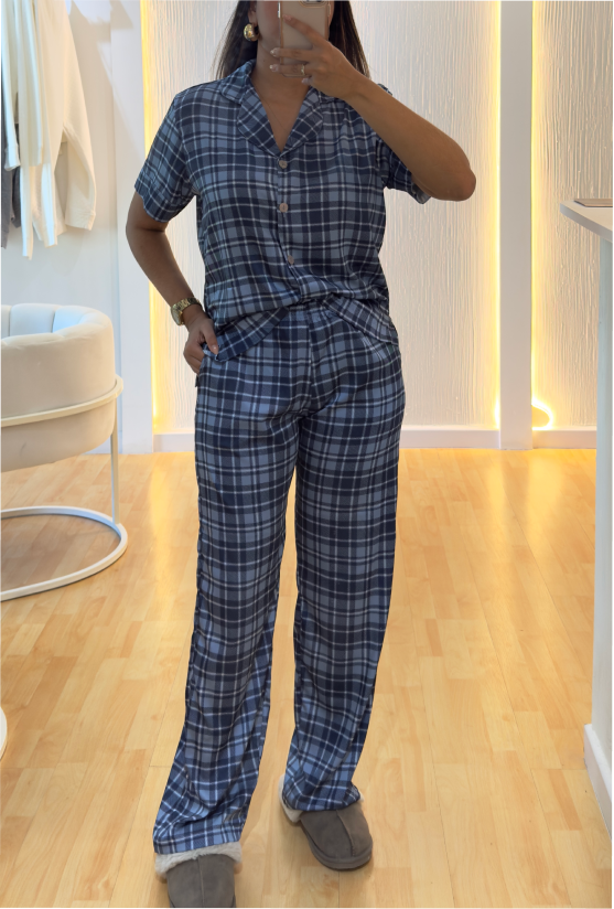 Pijama Larga Mujer - Tartan Azul