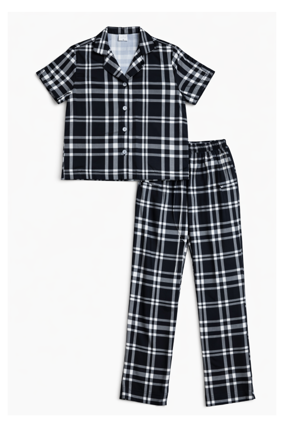 Pijama Larga Mujer - Tartan Negro