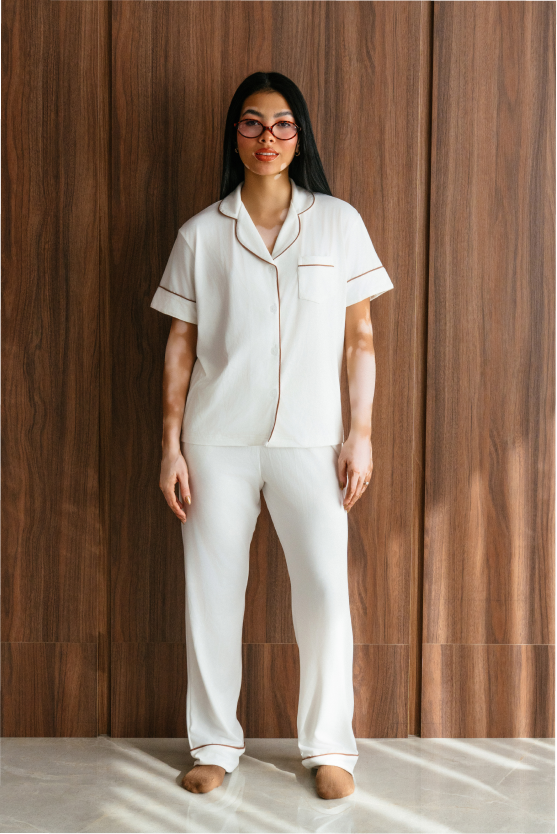 Pijama larga Confort - Crema