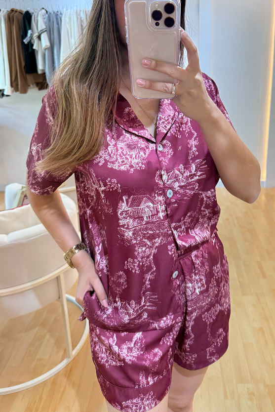 Pijama Corta – Toile de jouy Vinotinto