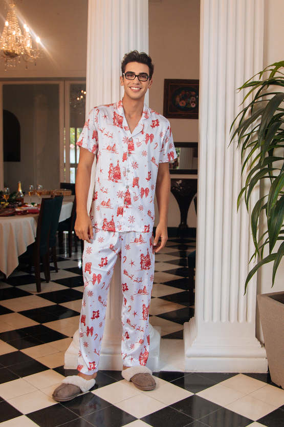 Pijama Larga Hombre - Postal de Invierno Rojo