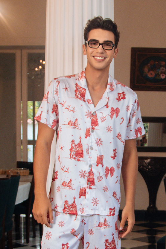 Pijama Larga Hombre - Postal de Invierno Rojo