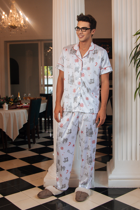 Pijama Larga Hombre - Postal de Invierno Gris