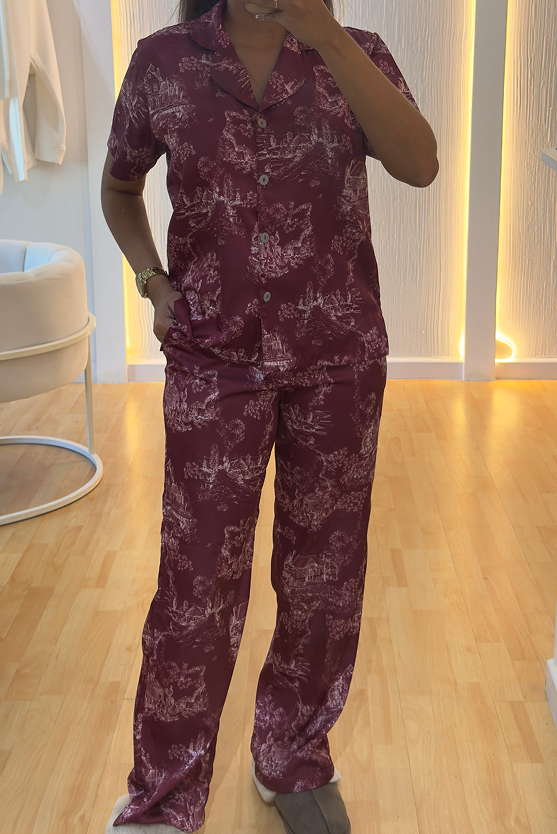 Pijama Larga – Toile de jouy Vinotinto