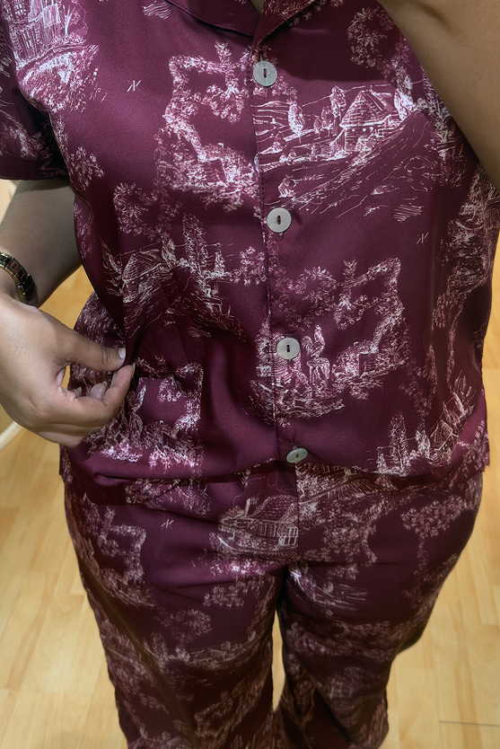 Pijama Larga – Toile de jouy Vinotinto