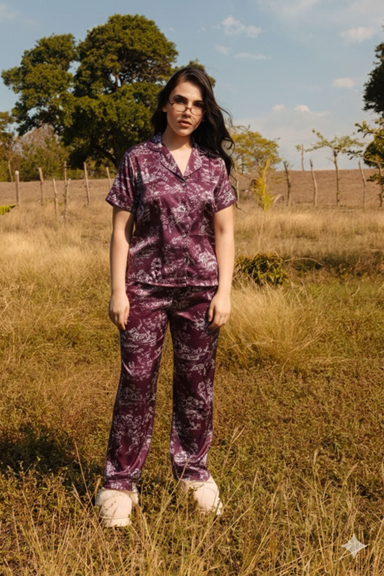 Pijama Larga – Toile de jouy Vinotinto