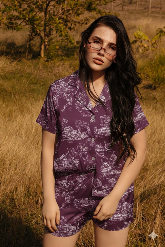 Pijama Corta – Toile de jouy Vinotinto