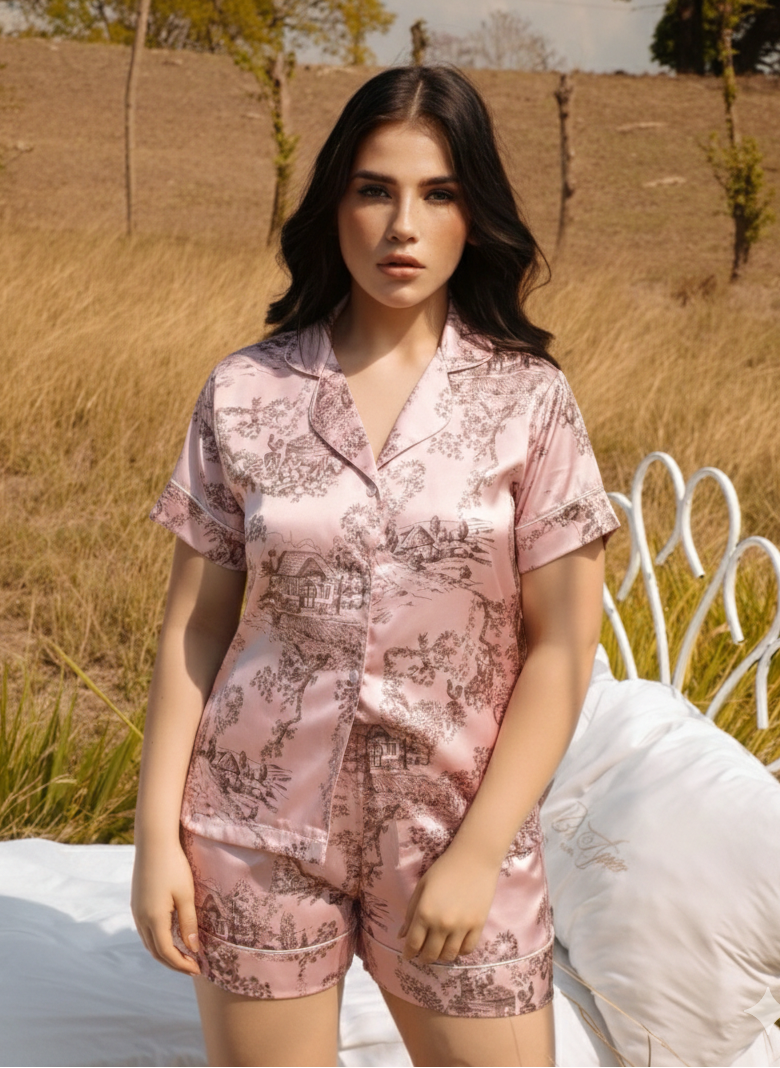 Pijama Corta – Toile de jouy Rosada