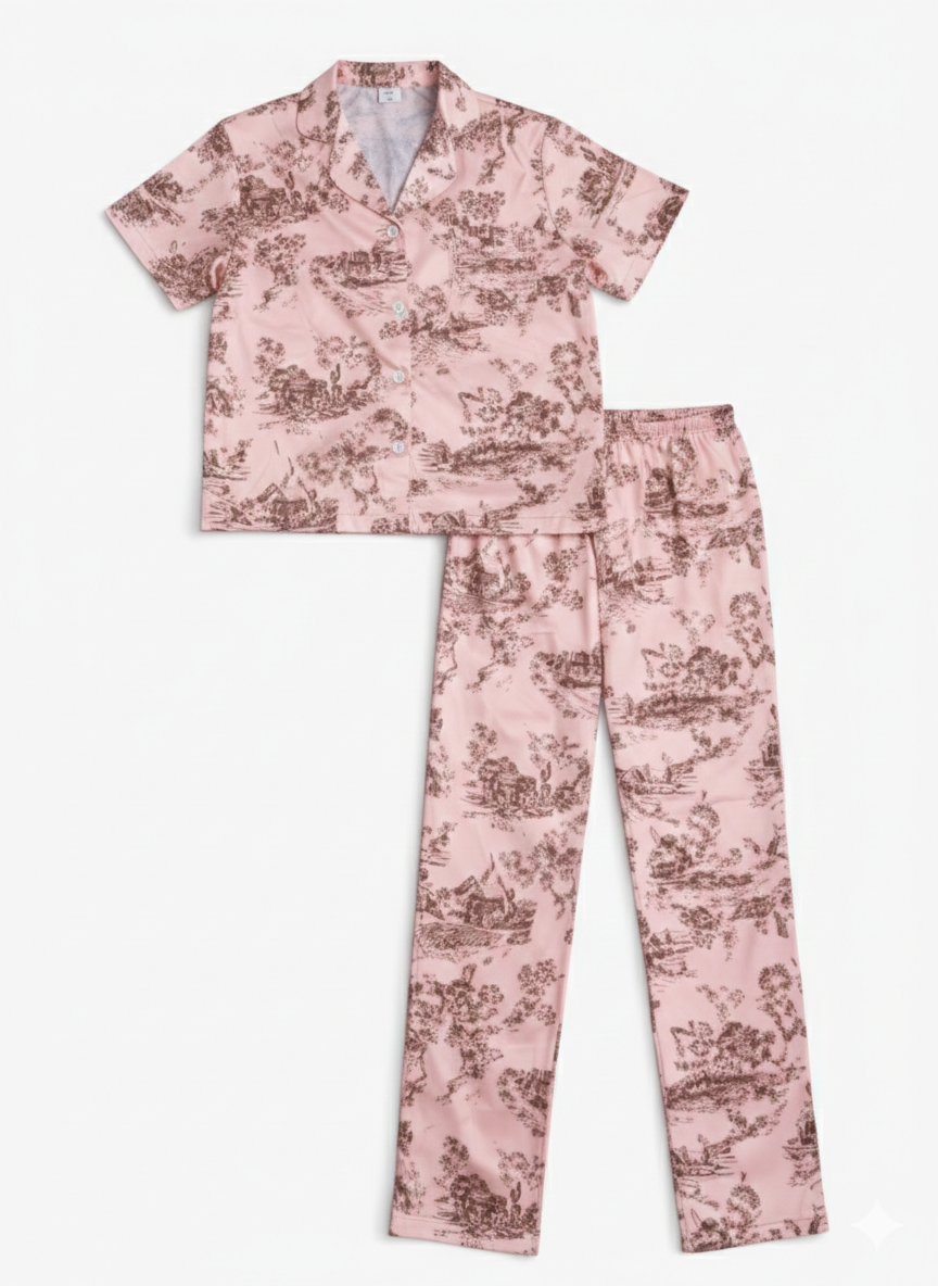 Pijama Larga – Toile de jouy Rosada