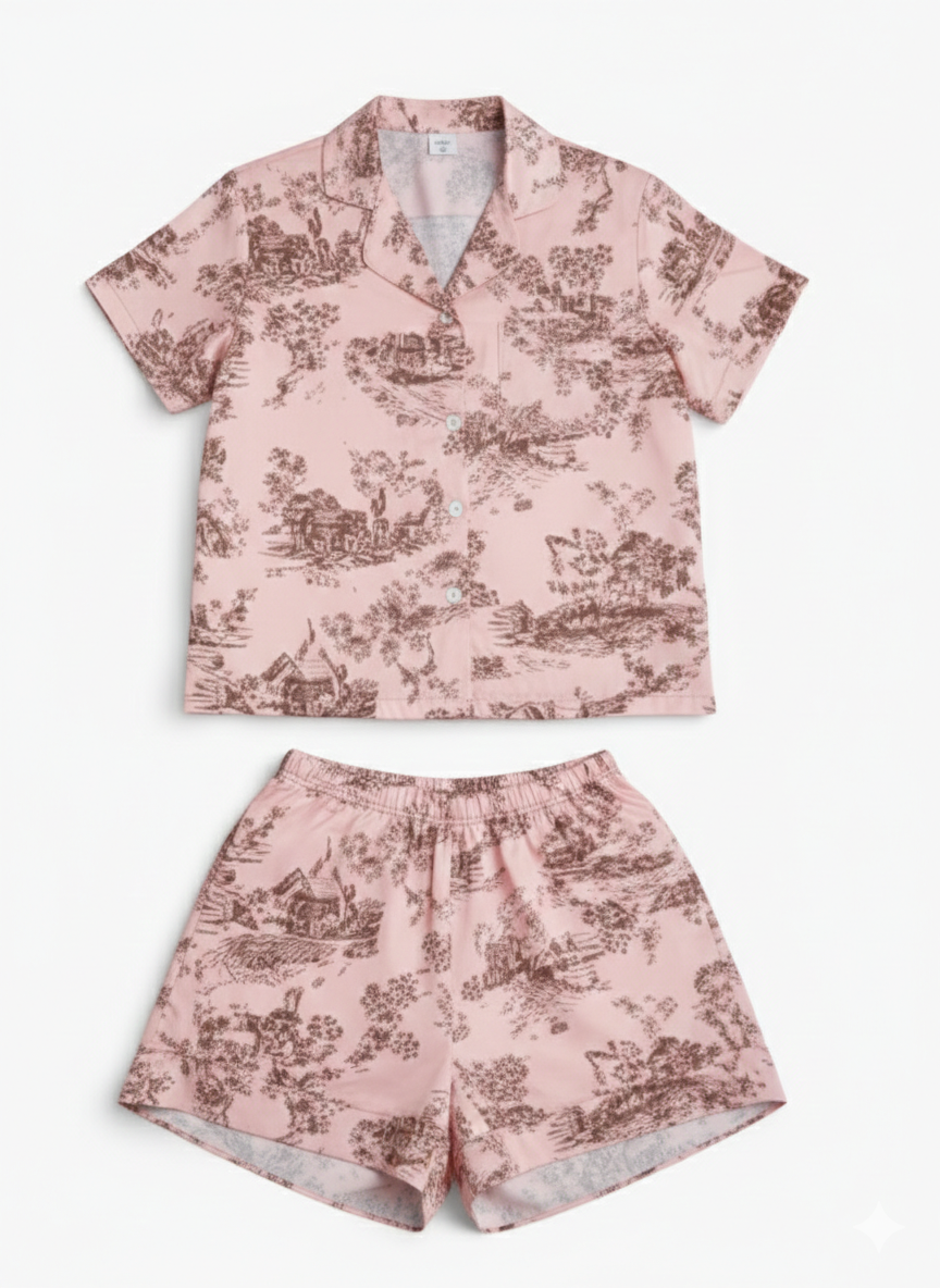 Pijama Corta – Toile de jouy Rosada