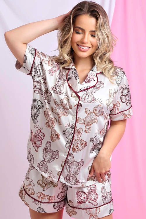 3 Piezas pijama de seda - Osos