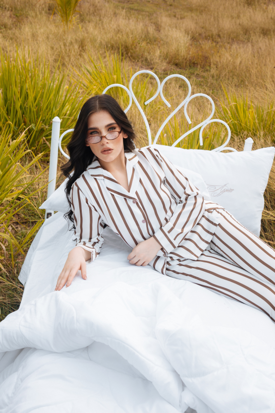Pijama Manga Larga - Stripe Mocca Mousse