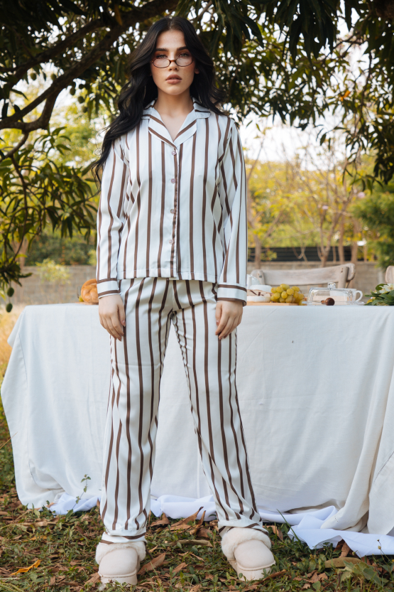 Pijama Manga Larga - Stripe Mocca Mousse