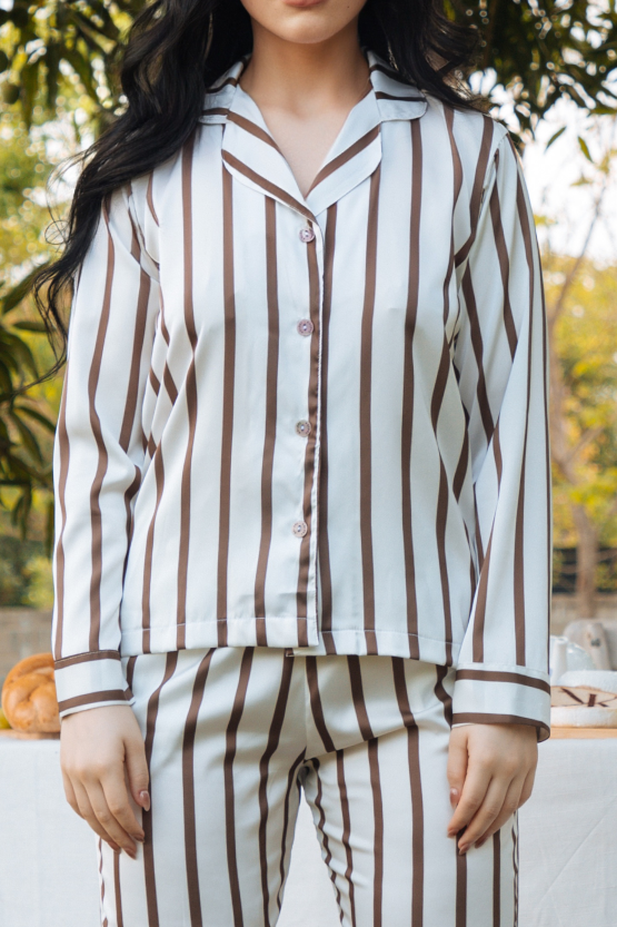 Pijama Manga Larga - Stripe Mocca Mousse