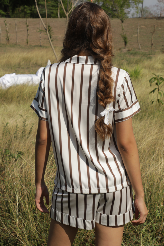 Pijama Corta – Stripe Mocca Mousse
