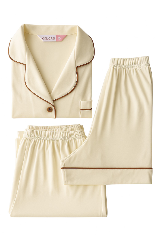 Pijama 3 piezas   - algodón Crema