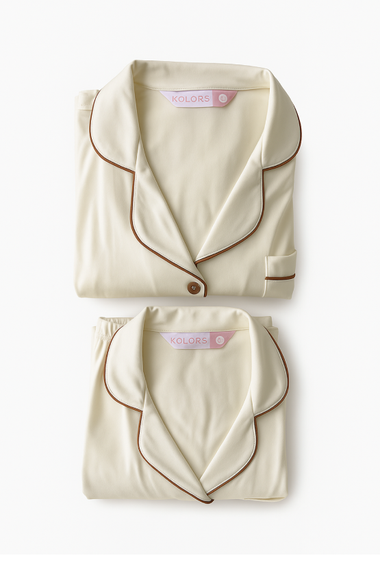 2 Pijamas de Pareja Crema –  Pantalón Largo