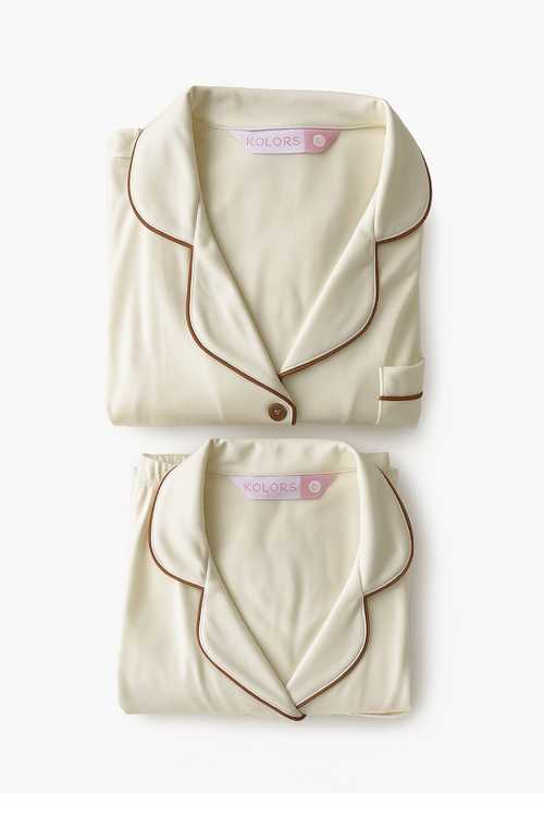 2 Pijamas de Pareja Crema –  Pantalón Largo
