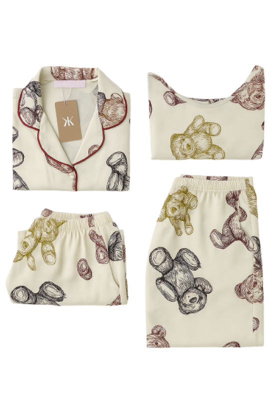4 Piezas pijama de seda - Osos