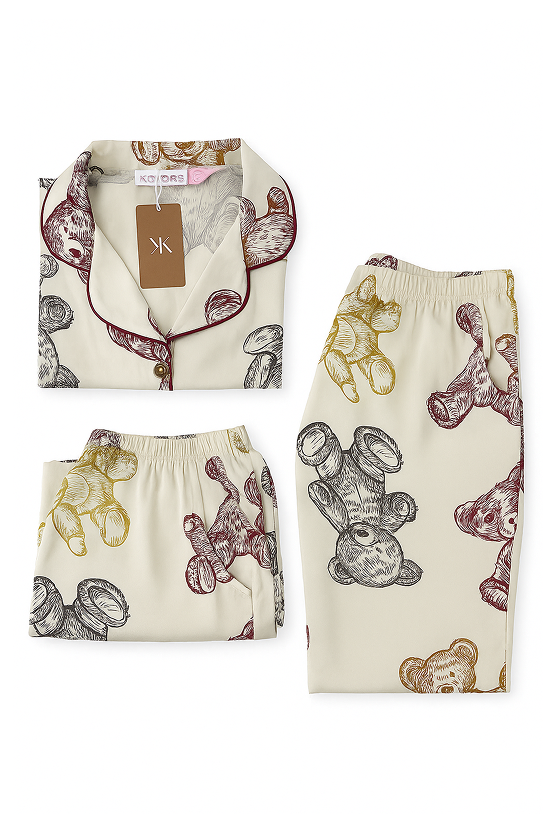 3 Piezas pijama de seda - Osos