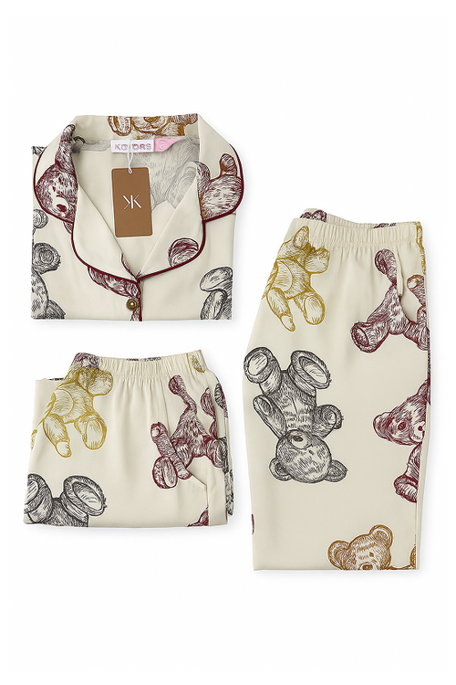 3 Piezas pijama de seda - Osos